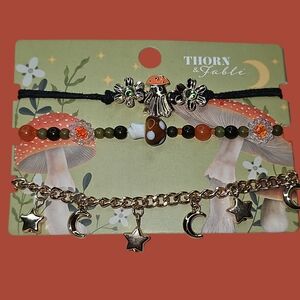 Gold and Black Mushroom Thorn & FableBracelet Set